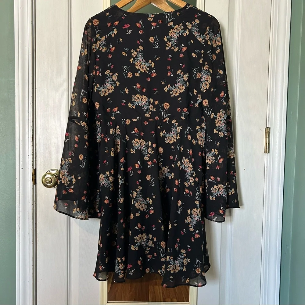 Free People Lilou Floral Bell Sleeve Mini Dress | Size L - Picture 3 of 15